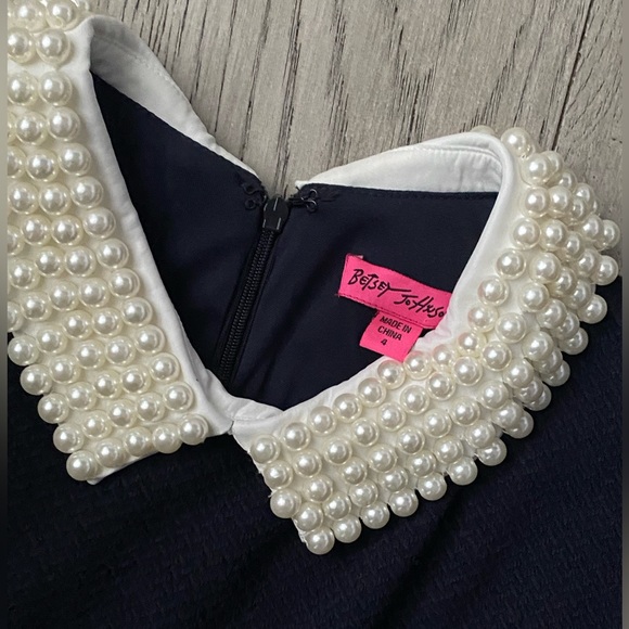 Betsey Johnson navy dress with pearl collar - Picture 2 of 2